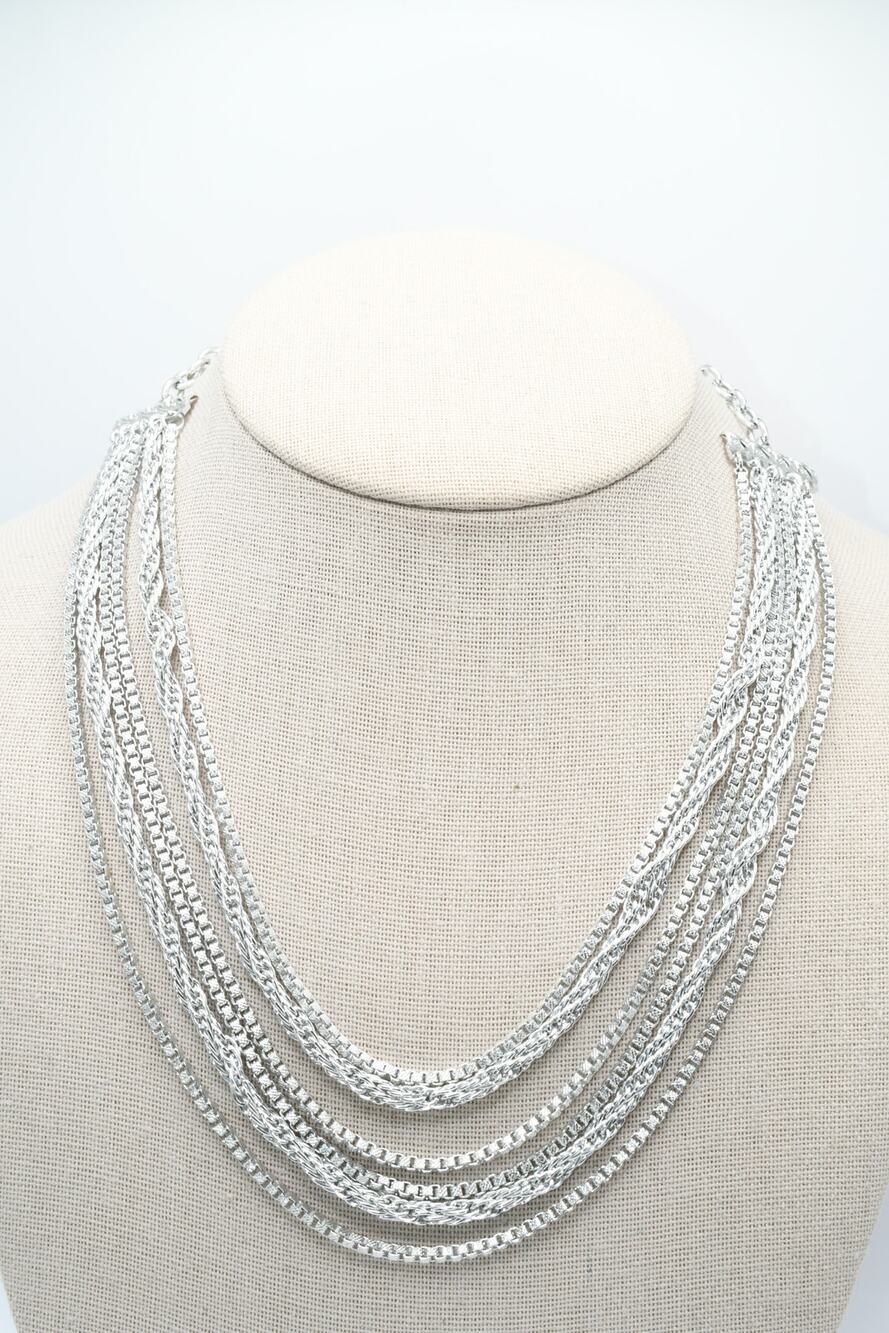 Vintage West Germany Multi Strand Eloxal Chain Necklace Silver Tone